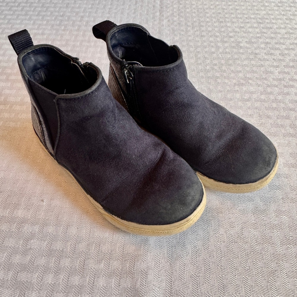 Lands End‎ Girls Black Suede Chelsea Boots Metallic Silver Heel Size 10M